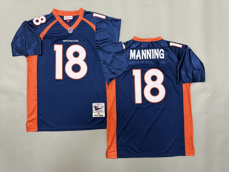 Men 2025 Denver Broncos #18 Manning blue Throwback Limited NFL Jersey style 001